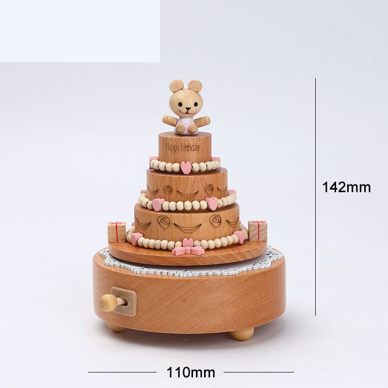 Wooden building model music box birthday gift