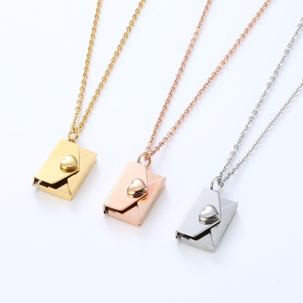 Peach Heart Envelope Necklace Couple Female Jewelry Gift