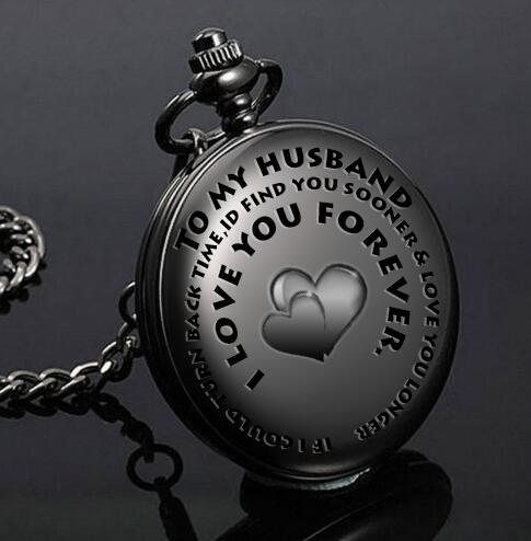 Retro black fashion silver smooth steampunk quartz pocket watch with gift box