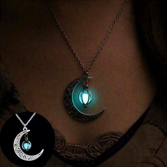 Fashion Moon Natural Glowing Stone Healing Necklace Women Gift