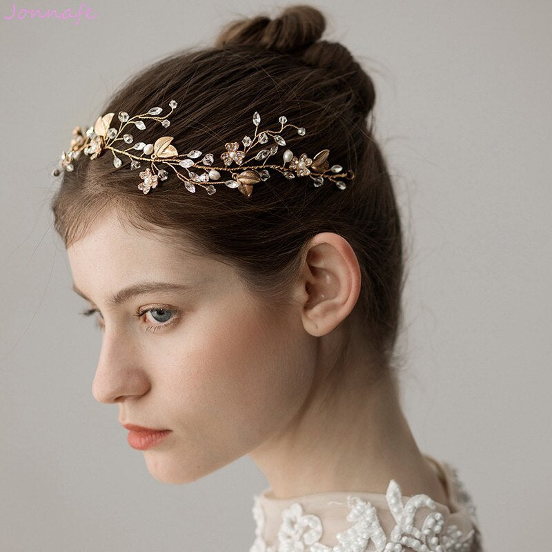 Sweet Crystal Branches Bridal Headgear Natural Wind Gold Leaf Bridal Headband