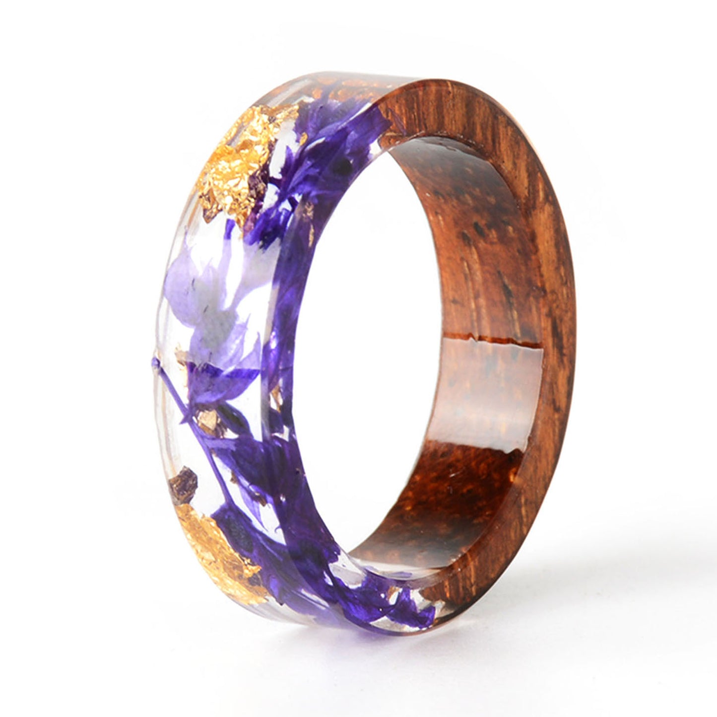 Handmade DIY romantic dry flower Real wood resin ring gifts for the lover