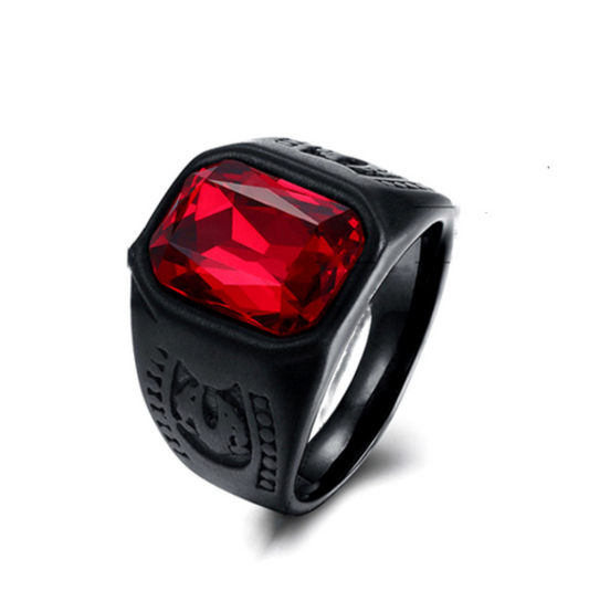 Vintage Red Stone Black Ring For Men Women Punk Gothic Style Jewelry Gift