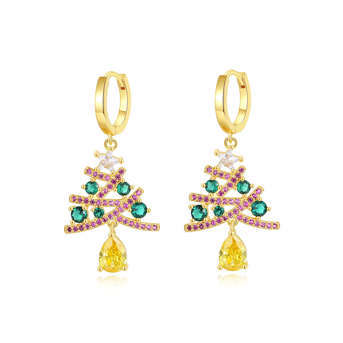 New Christmas Tree Earrings With Colorful Rhinestones Gift