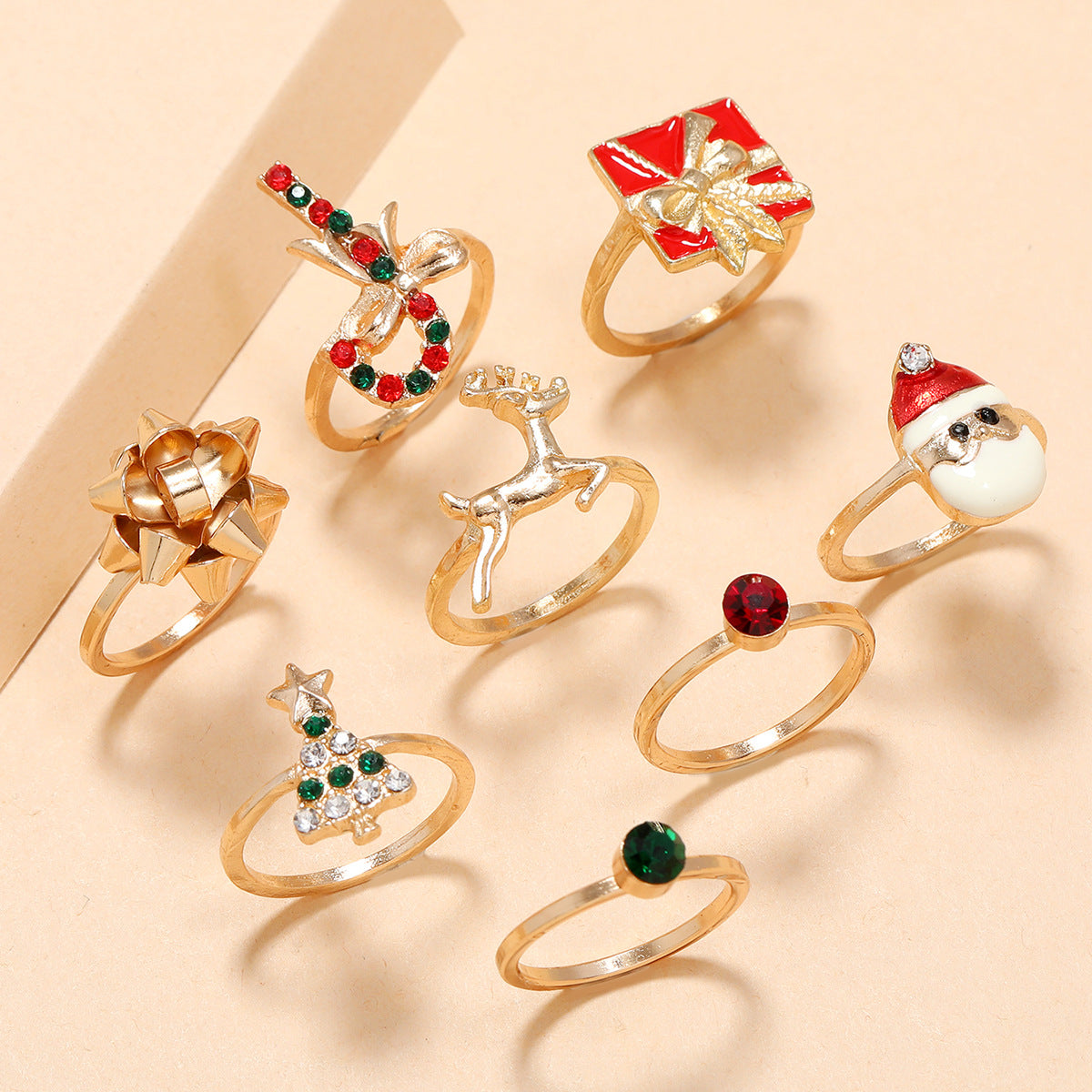 Diamond Christmas Tree Gift Wand Santa Claus Bowknot Elk Ring 8-Piece Set