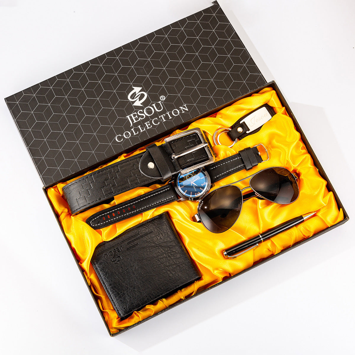 Boutique Gift Set Glasses Belt Wallet Key Chain Watch Pen