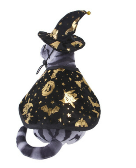 Halloween Print Wizard Cloak Suit Pet Dog Cat Hat Set Decoration