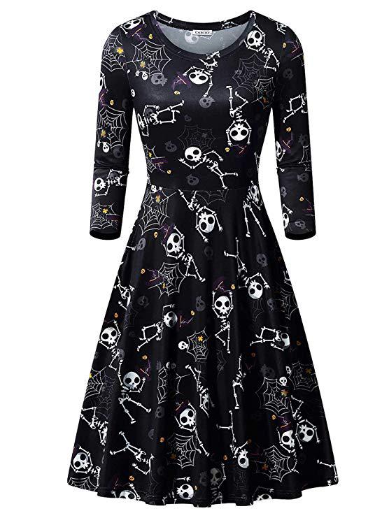 Halloween Pumpkin Print Long Sleeve Dress