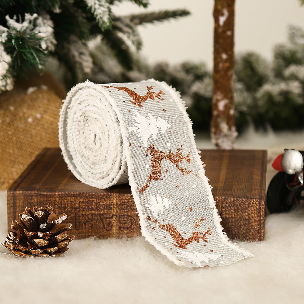 Linen Elk Christmas Tree Ribbon Gift Gift Box Wrapping Ribbon