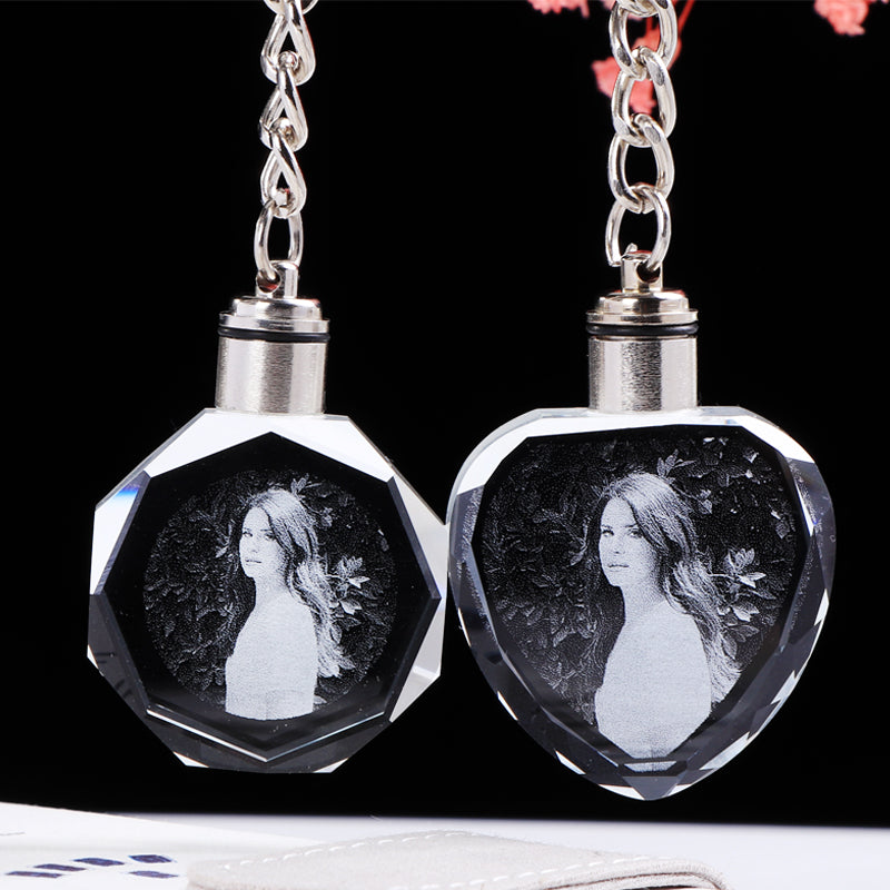 K9 Crystal Keychain LED Flashing Custom Carve Family Photo Frame Gifts