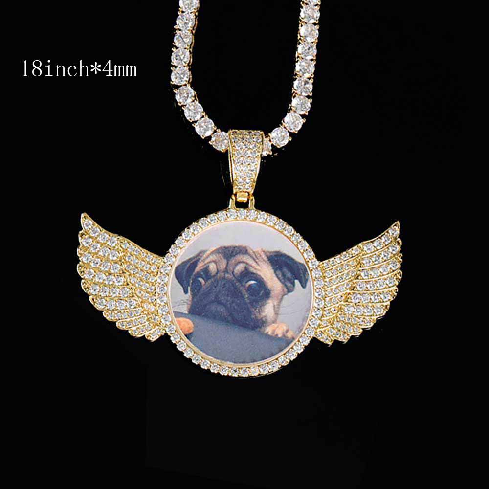 Angel Wings Medallions Custom Photo Pendant Necklace For Men Gift