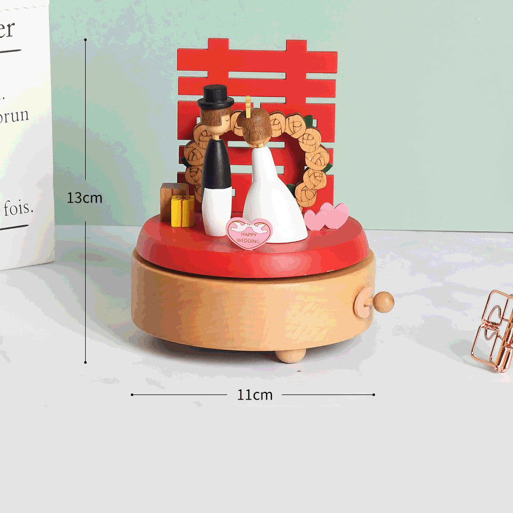 Wooden building model music box birthday gift