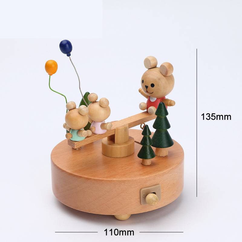 Wooden building model music box birthday gift