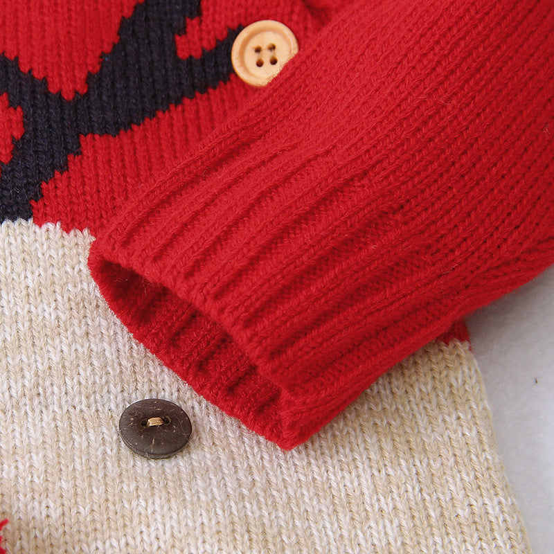 Boys and girls knitted cartoon deer romper Christmas sweater