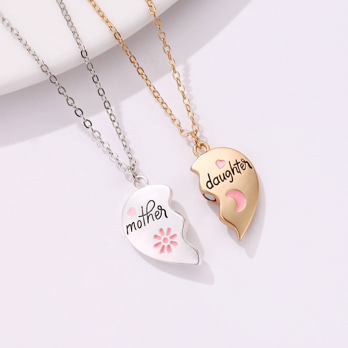 2PCS Set Jewelry Mother Daughter Necklace Matching Heart Mother's Day