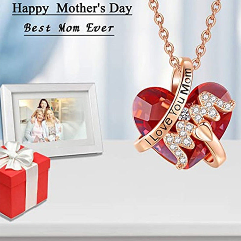 Luxury Red Crystal Heart-shaped For Thanksgiving Necklace Mother's Day Gift