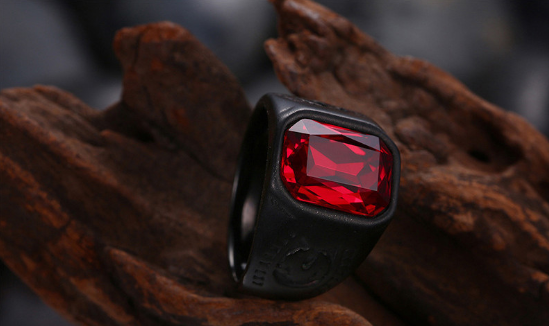 Vintage Red Stone Black Ring For Men Women Punk Gothic Style Jewelry Gift