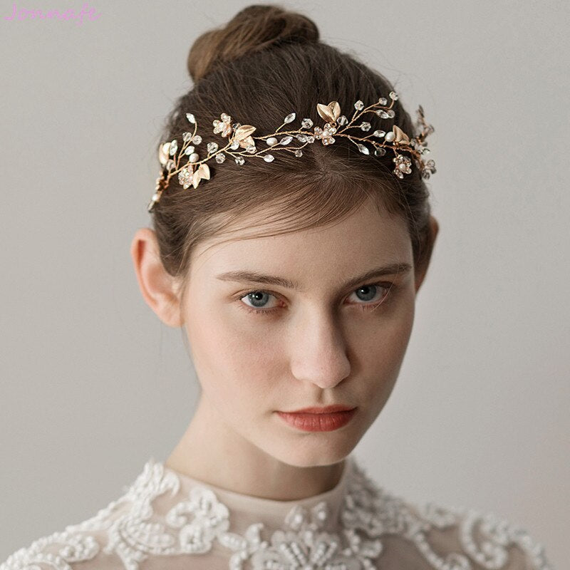 Sweet Crystal Branches Bridal Headgear Natural Wind Gold Leaf Bridal Headband