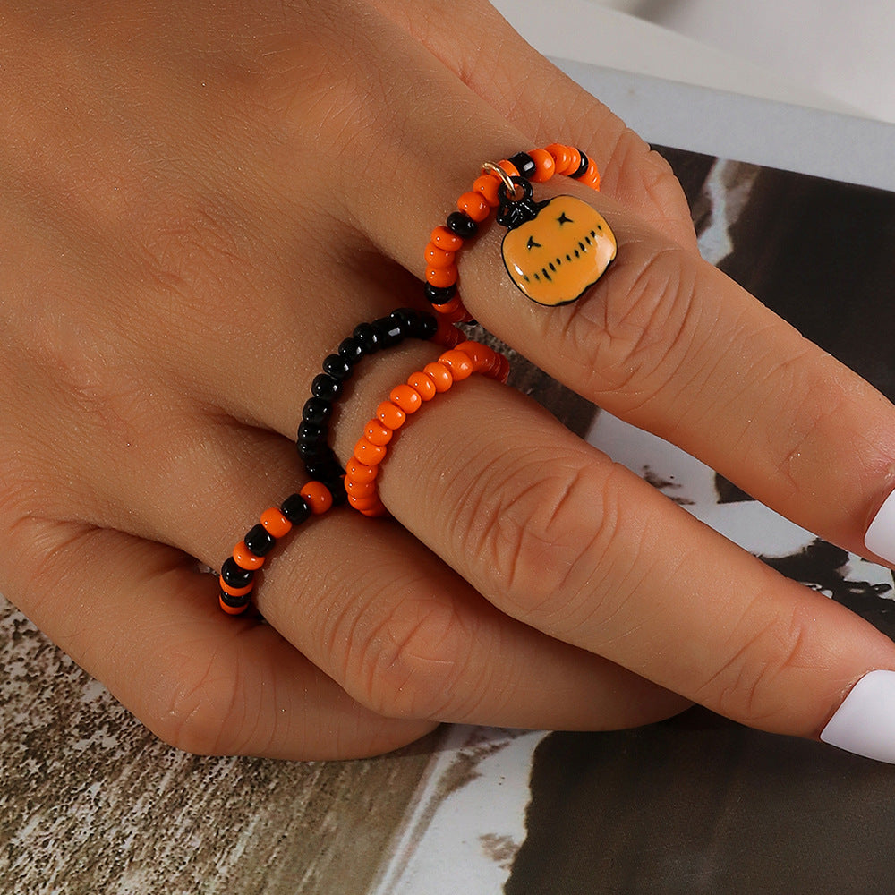 Holiday Jewelry Personalized Elastic Rice Bead Ring Set Pumpkin