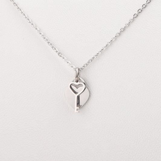 Mirror Stainless Steel Love Concentric Lock Key Necklace Gift