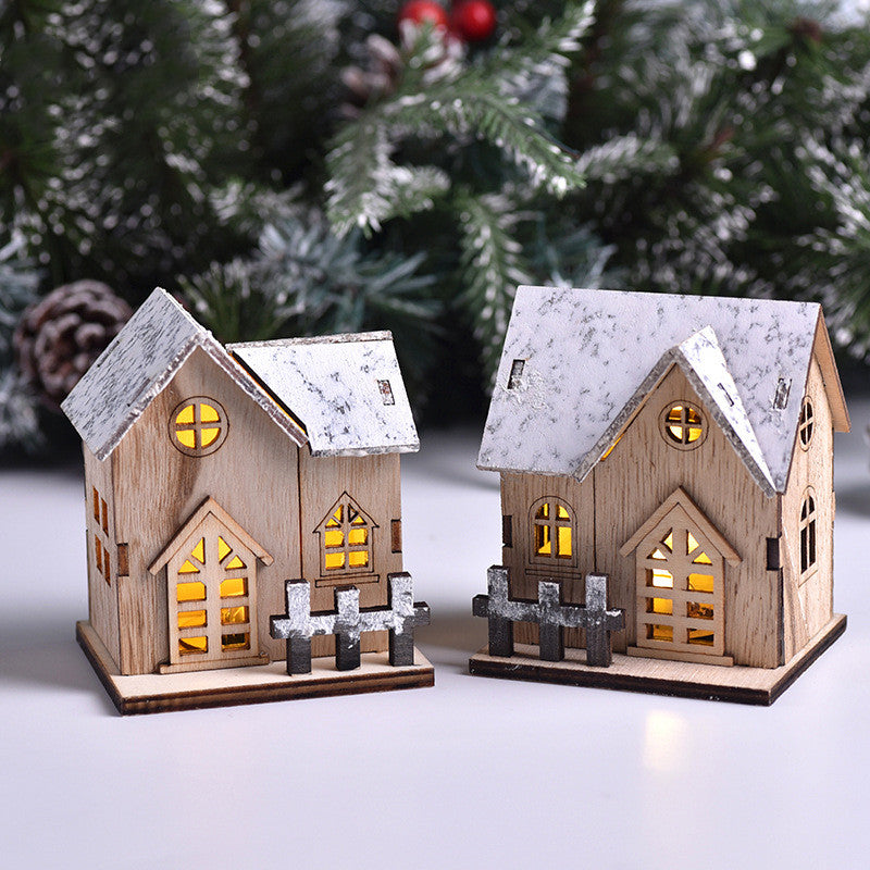 LED Luminous Wooden Christmas Small House