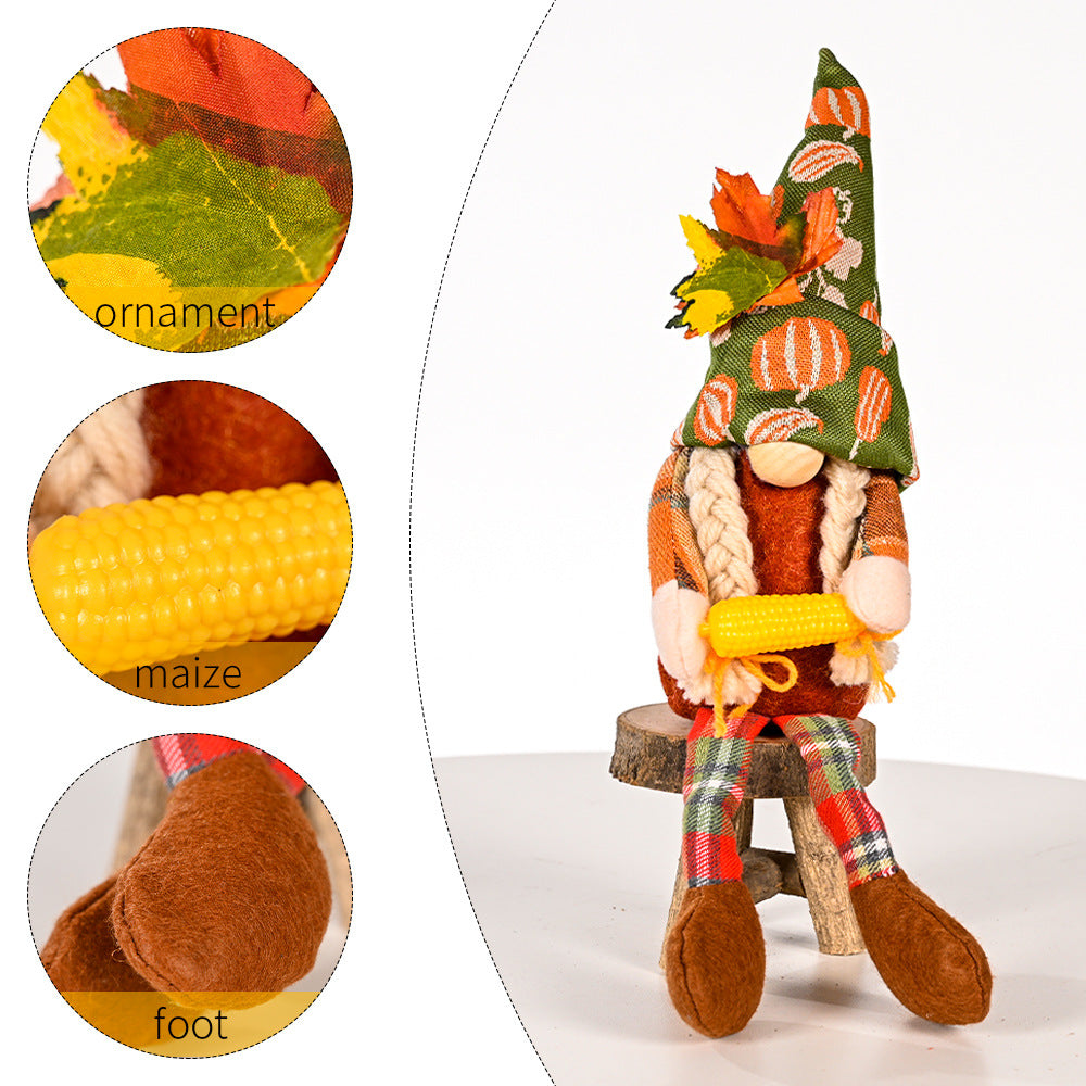 Holding Corn Pumpkin Hanging Legs Faceless Doll Harvest Thanksgiving Decoration