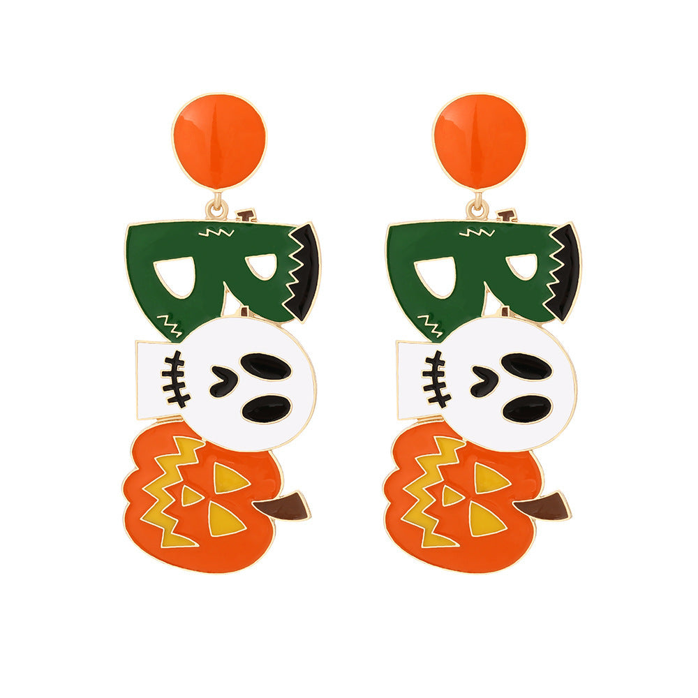 Long Halloween Ghost Pumpkin Lamp Earrings