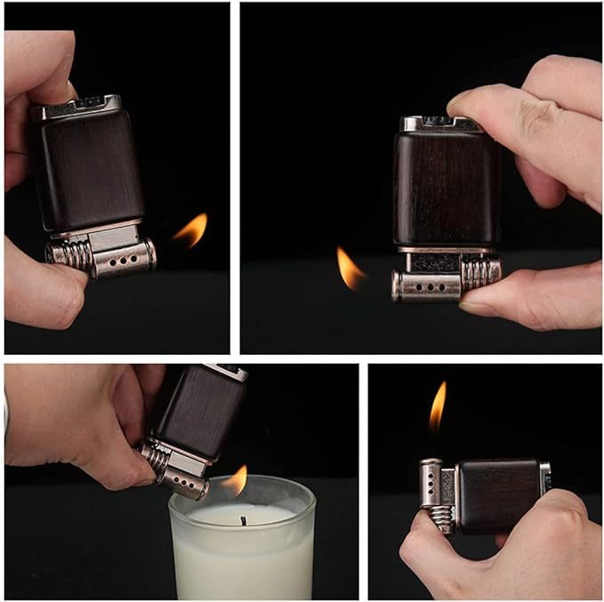 Pipe Lighter Soft Flame Refillable Gas Wooden Case Fire