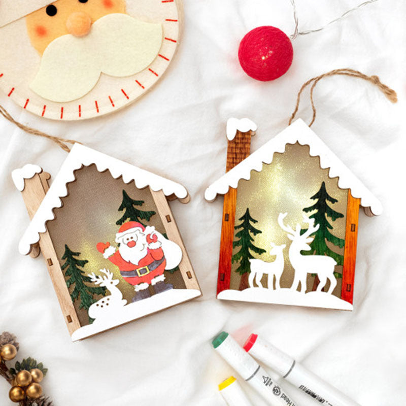 Christmas Decoration Wooden House Children's Handmade