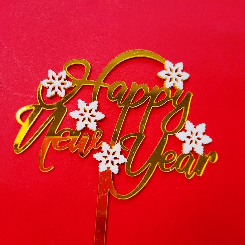 Double-layer Snowflake Happy New Year Acrylic Cake Insert Plate