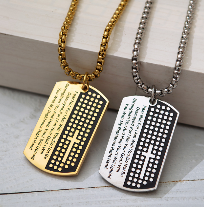 Dog Tag Cross Necklaces Bible Verse Christian Gift For Men