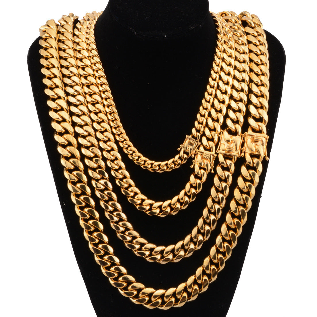 Hot Stainless Steel Link Gold Miami Cuban Border Chain