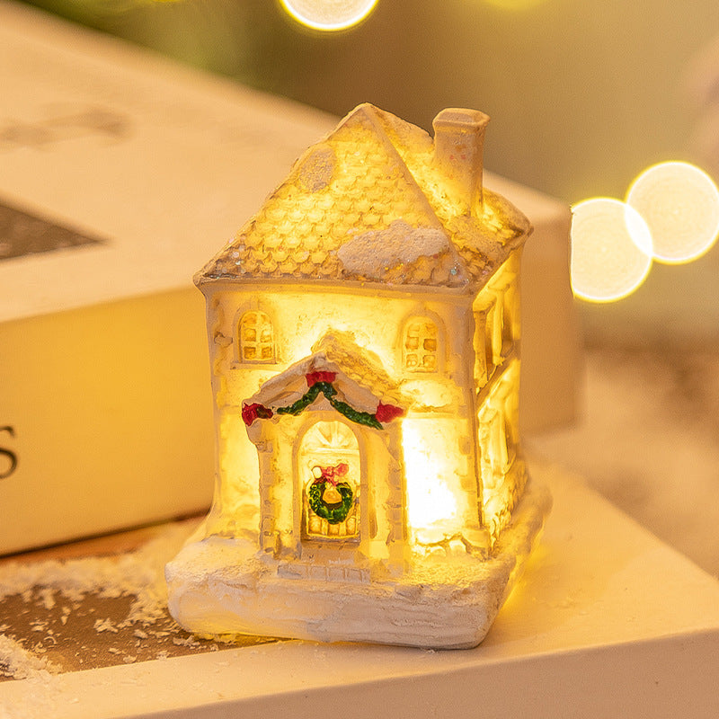 Christmas Decorations Resin Small House LED Luminous