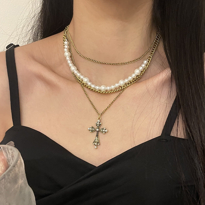 Fashion Personalized Multi-Layered Pearl Cross Pendant Gifts