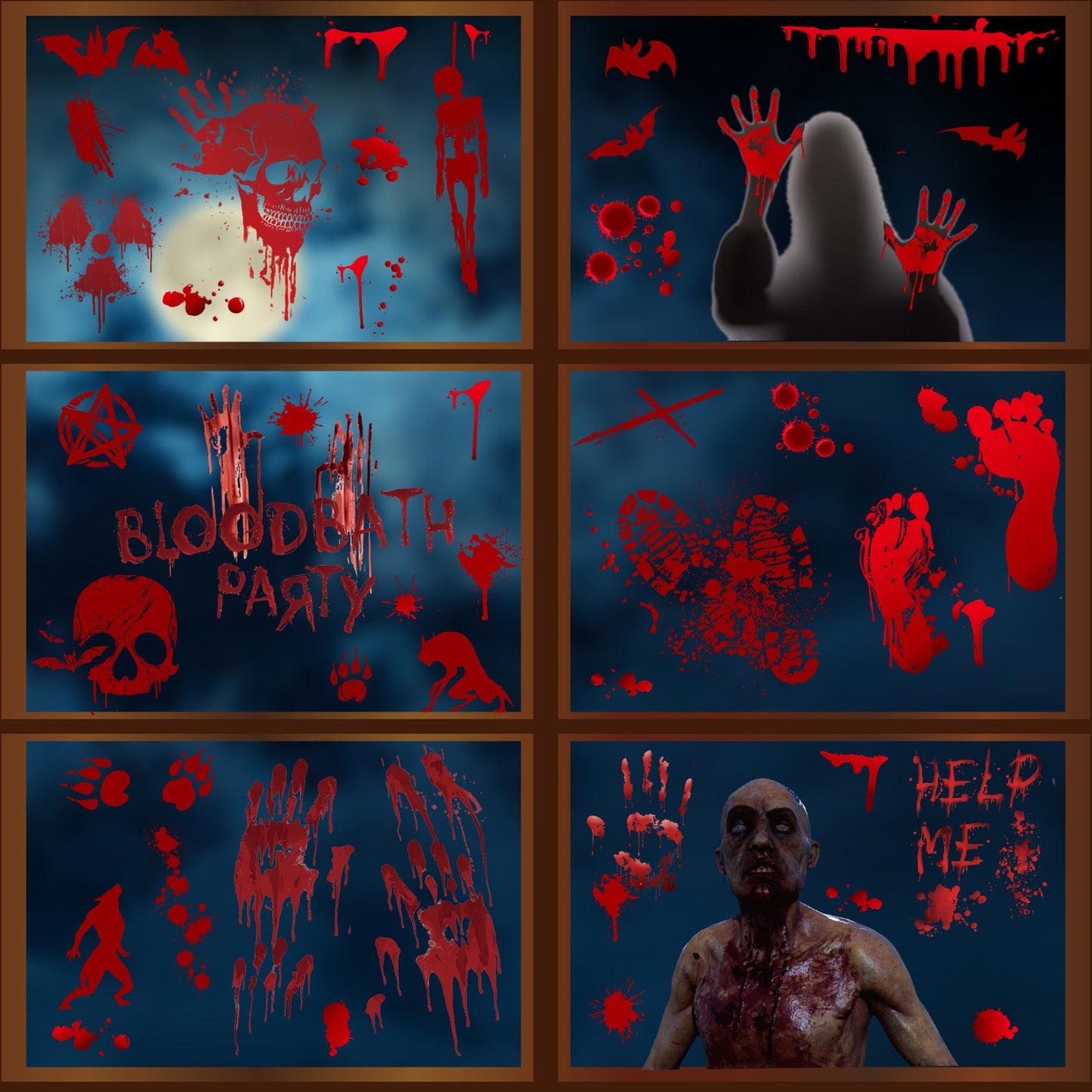 Halloween Window Stickers Horror Blood Handprint Footprint