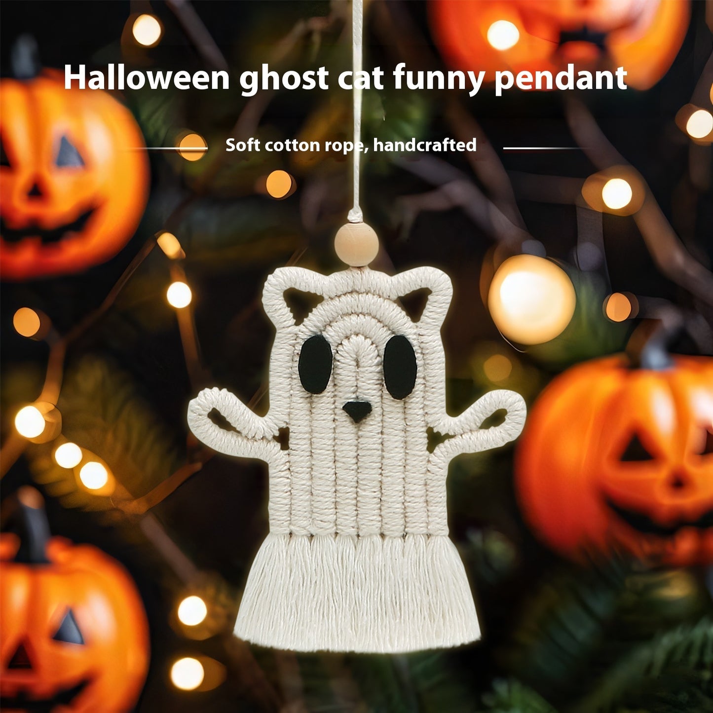 Halloween Ornaments Hand-woven Cute Ghost Pendant