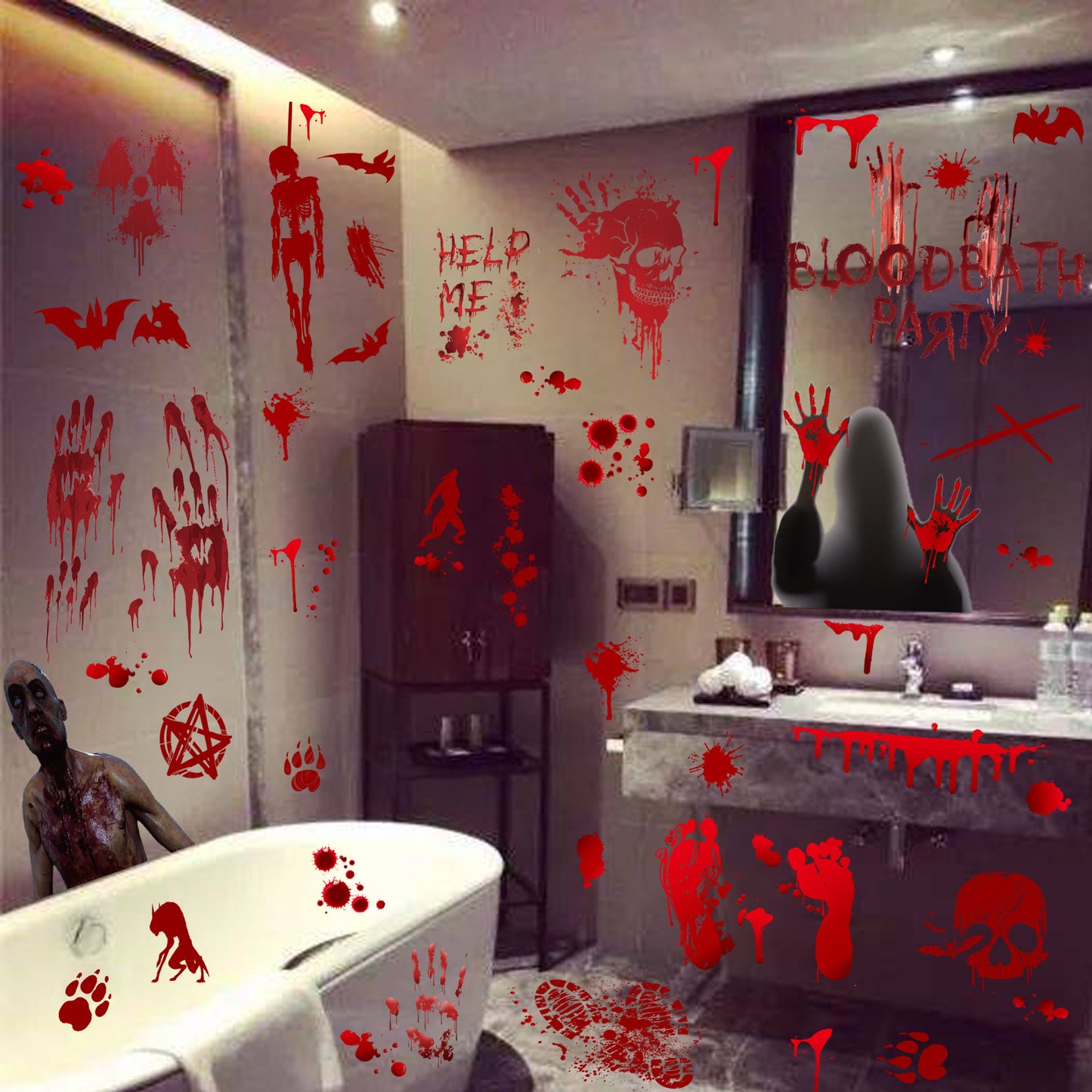 Halloween Window Stickers Horror Blood Handprint Footprint