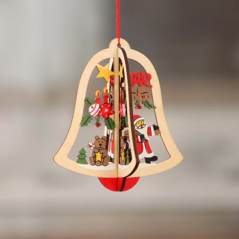 Christmas tree small pendant wooden five-pointed star bell pendant