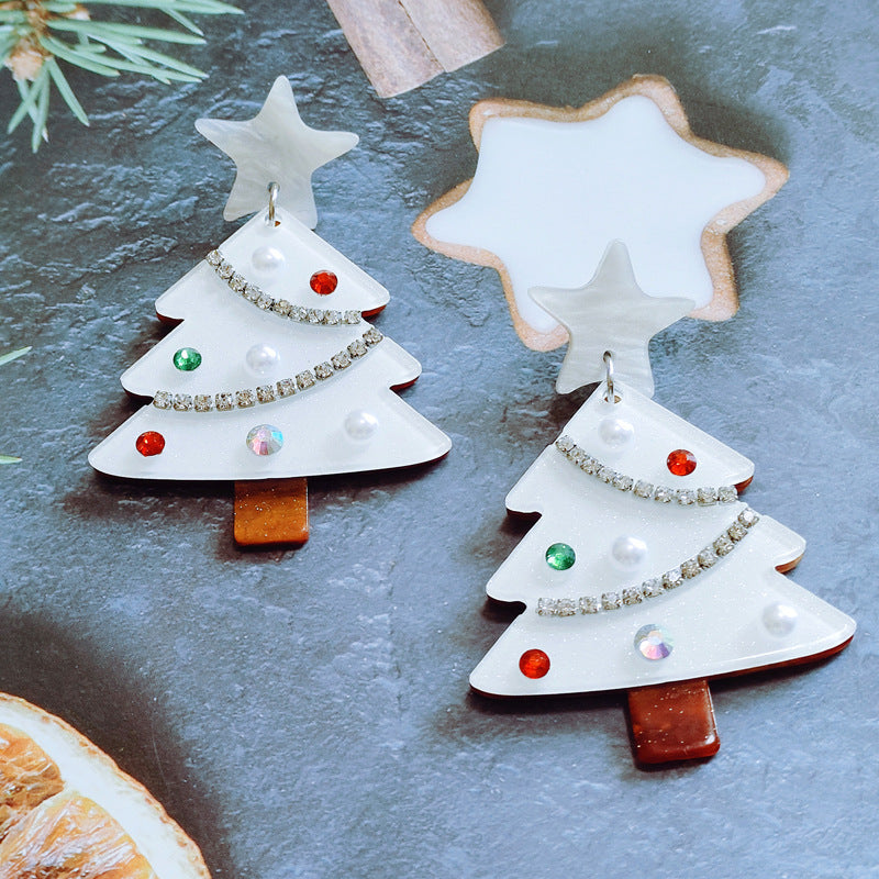 Sweet Christmas Tree Earrings With Rhinestones New Fashion