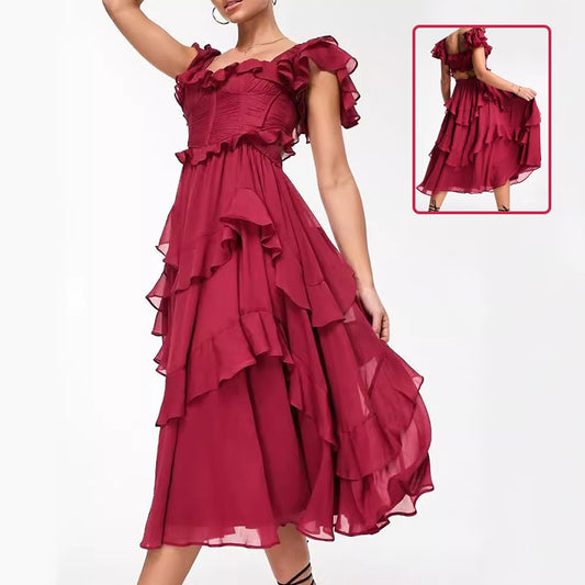 Summer Holiday Ruffled Short-sleeved Dress Fashion Backless