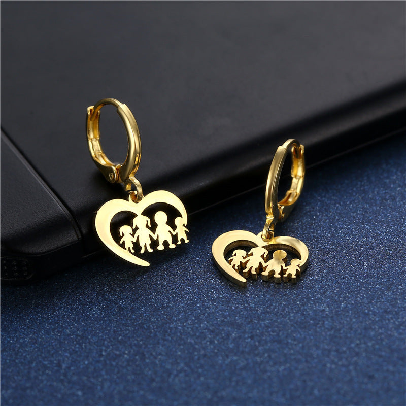 Female Christmas Gift Golden Love Family Series Stud Earrings