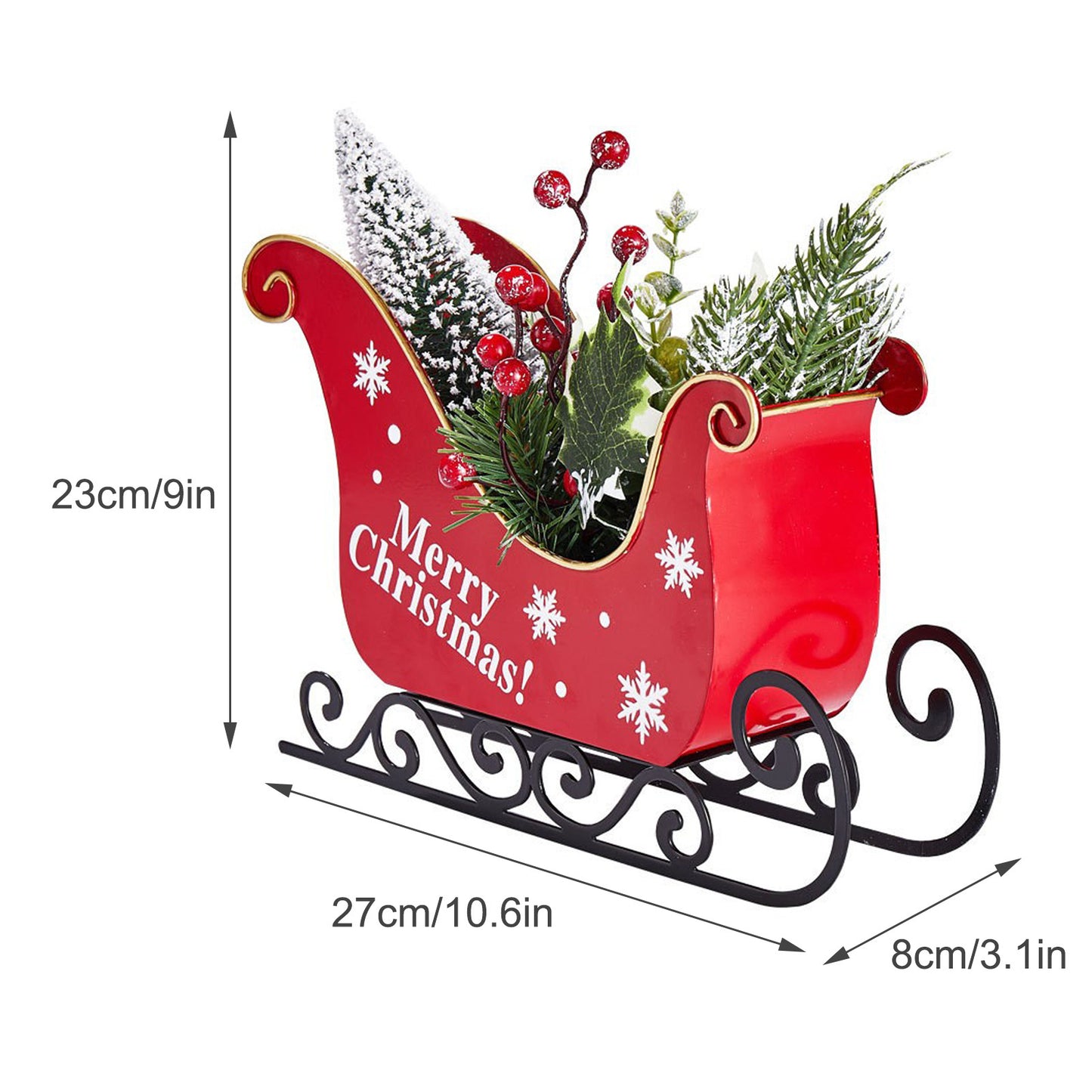 Christmas Decoration Metal Sleigh With Christmas Tree LED Lights