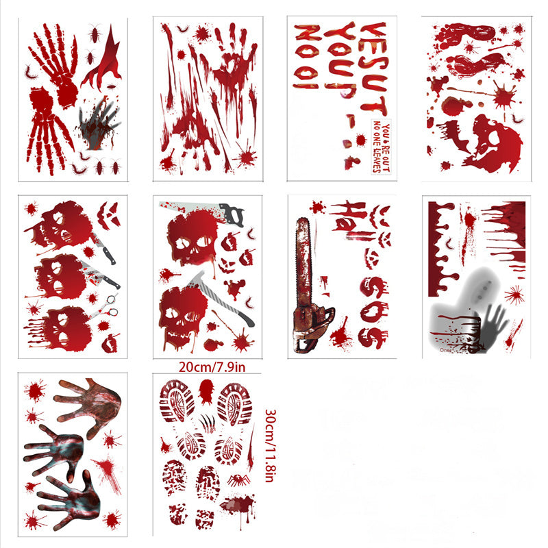 Halloween Window Stickers Horror Blood Handprint Footprint