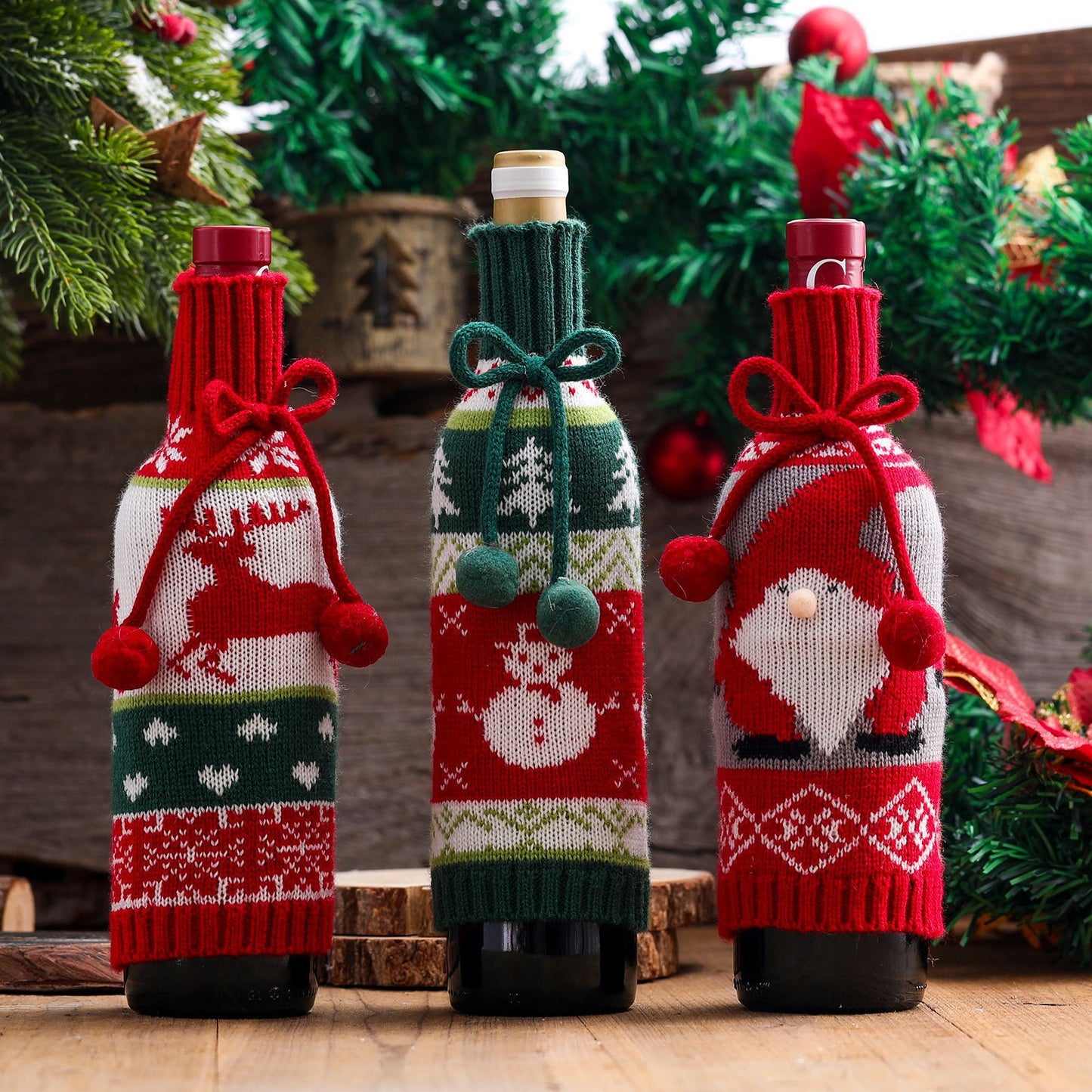 Elk Elderly Snowman Knitted Wine Set Decoration Gift