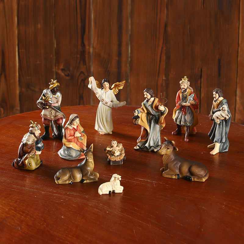 Religious Ornaments Nativity Manger Set Gift Box Christmas
