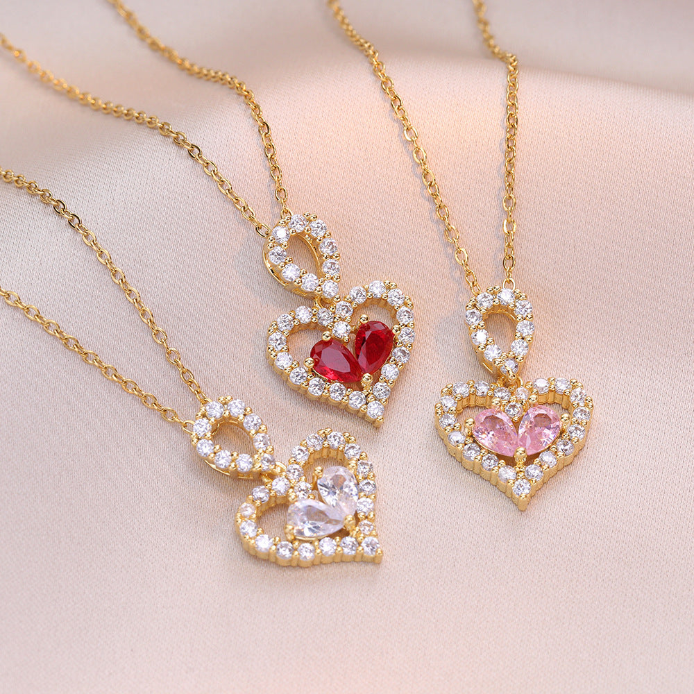 Exquisite Luxury Rhinestone Crystal Heart Pendants Necklaces