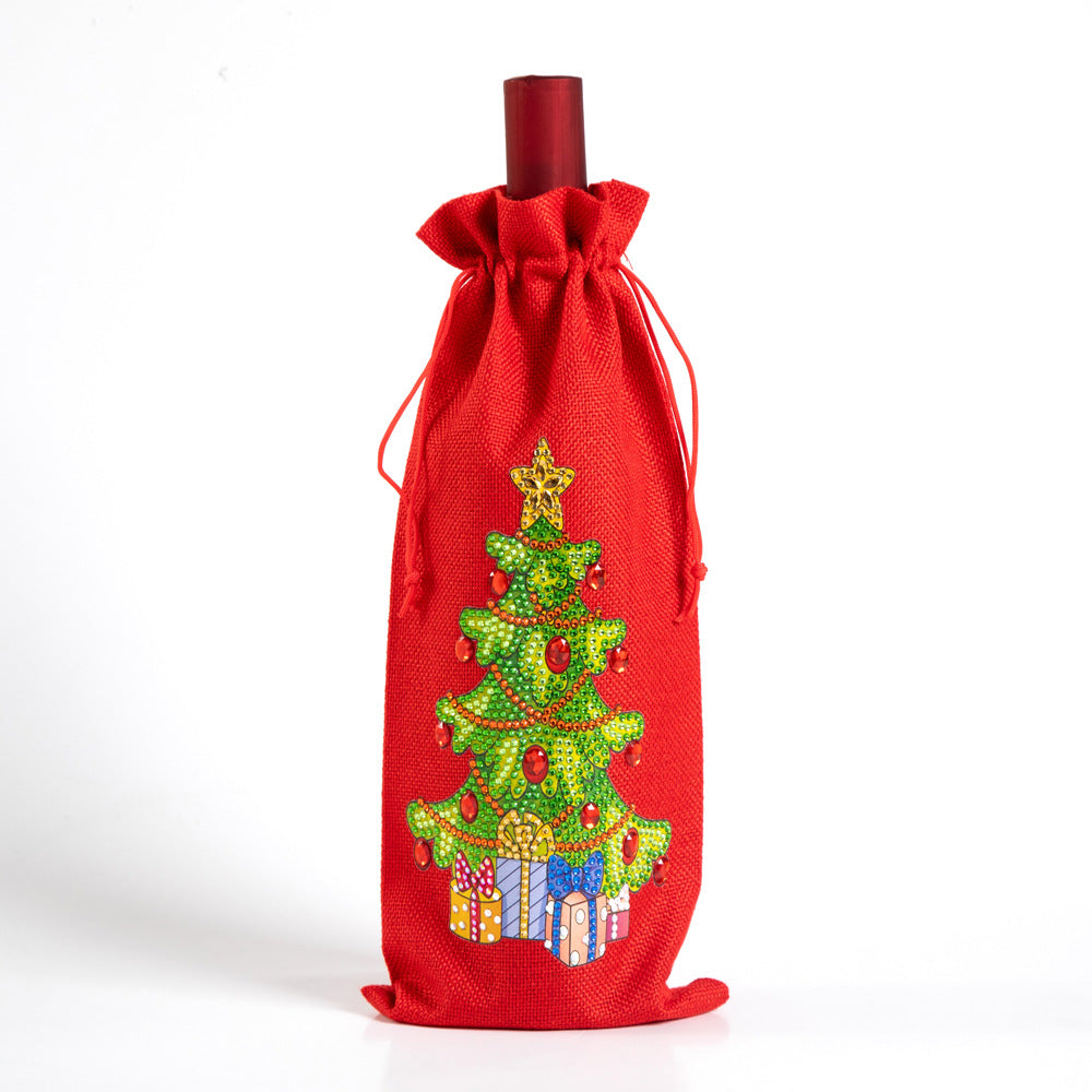 Christmas Gift Diamond Painted Red Wine Bag