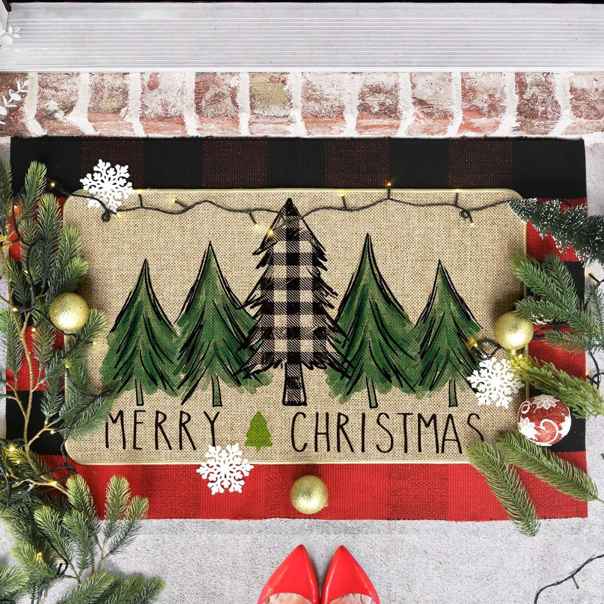 Country Striped Christmas Decorative Floor Mat