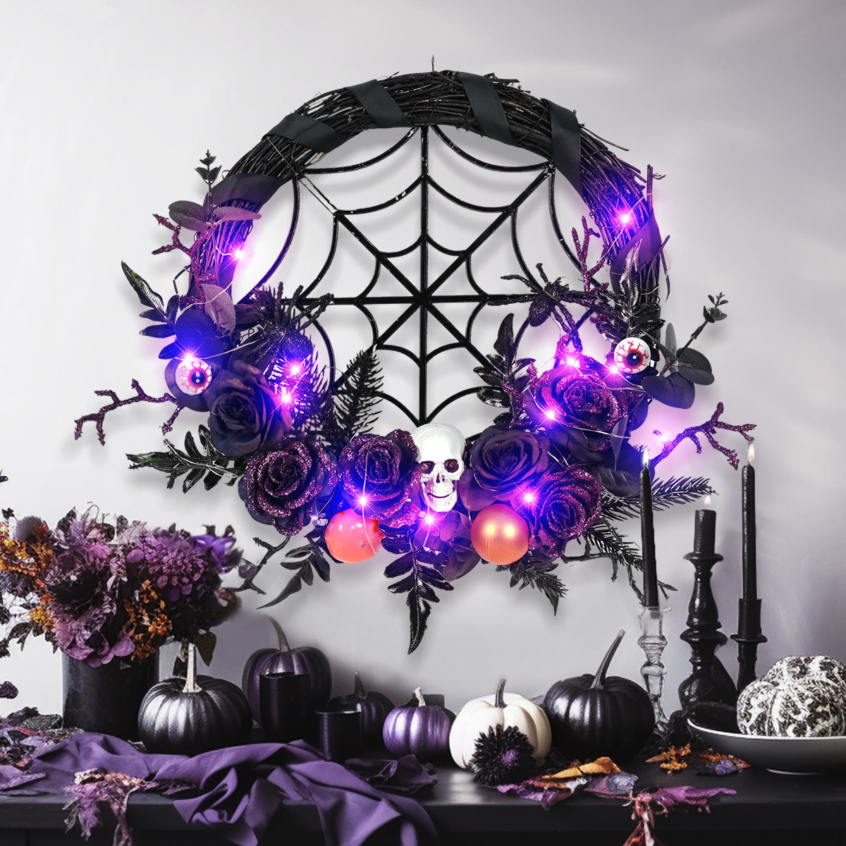 Halloween Decorations Spider Skull Vine Ring Artificial Flower Party Layout Props Pendant