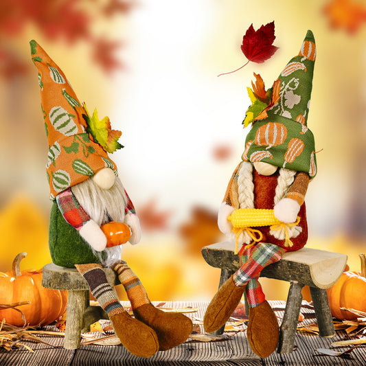 Holding Corn Pumpkin Hanging Legs Faceless Doll Harvest Thanksgiving Decoration